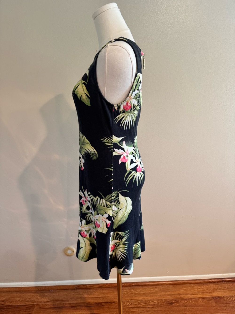 Tommy Bahama Black Midi Dress with Green Palm & Pink Floral Print - Picture 6 of 8